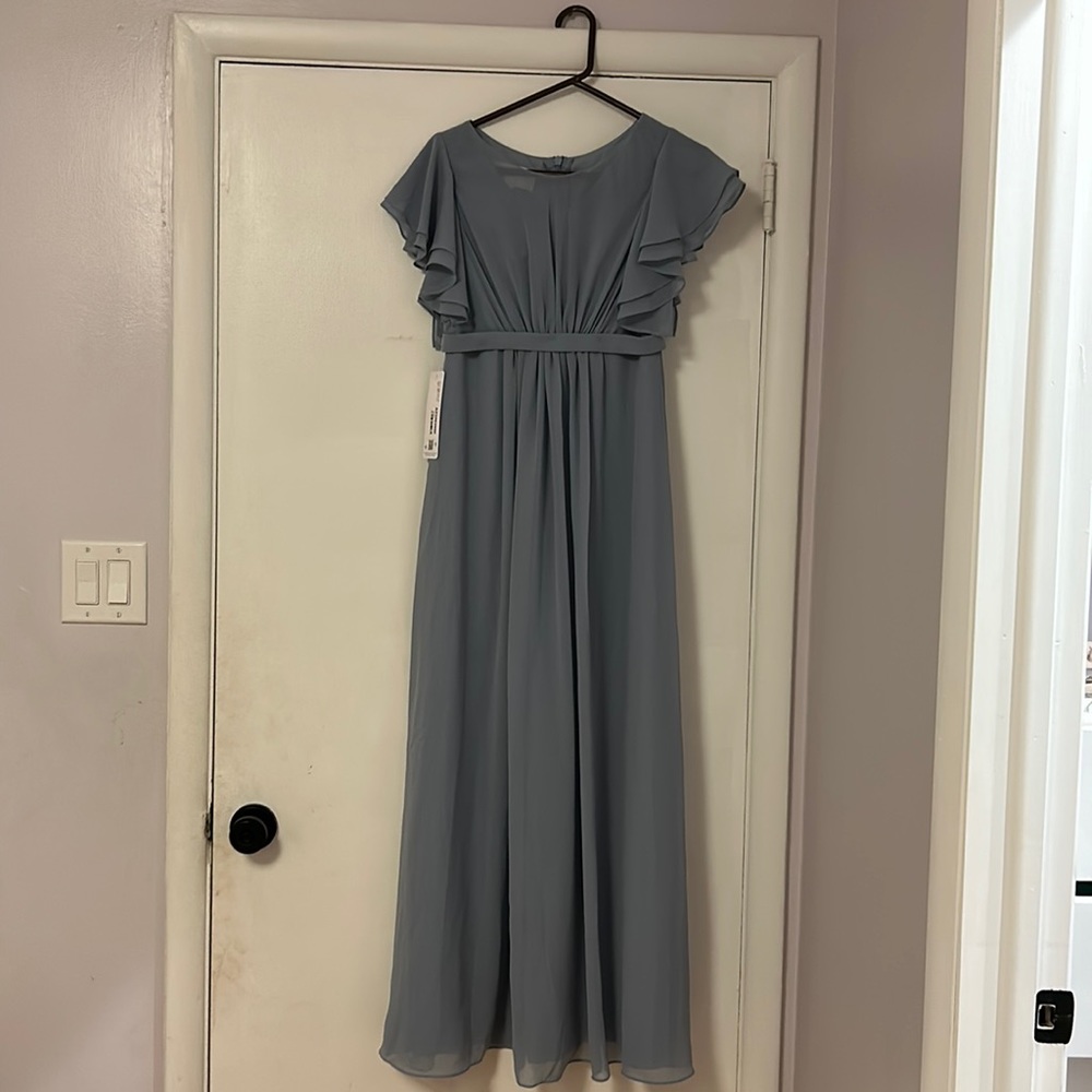 Dusty blue brides maid dress